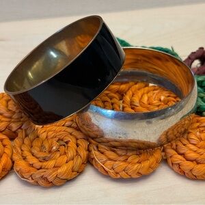 J. Crew Vintage Black Enamel & Gold Bangle & Silver Tone Bracelet 1980's 1990's